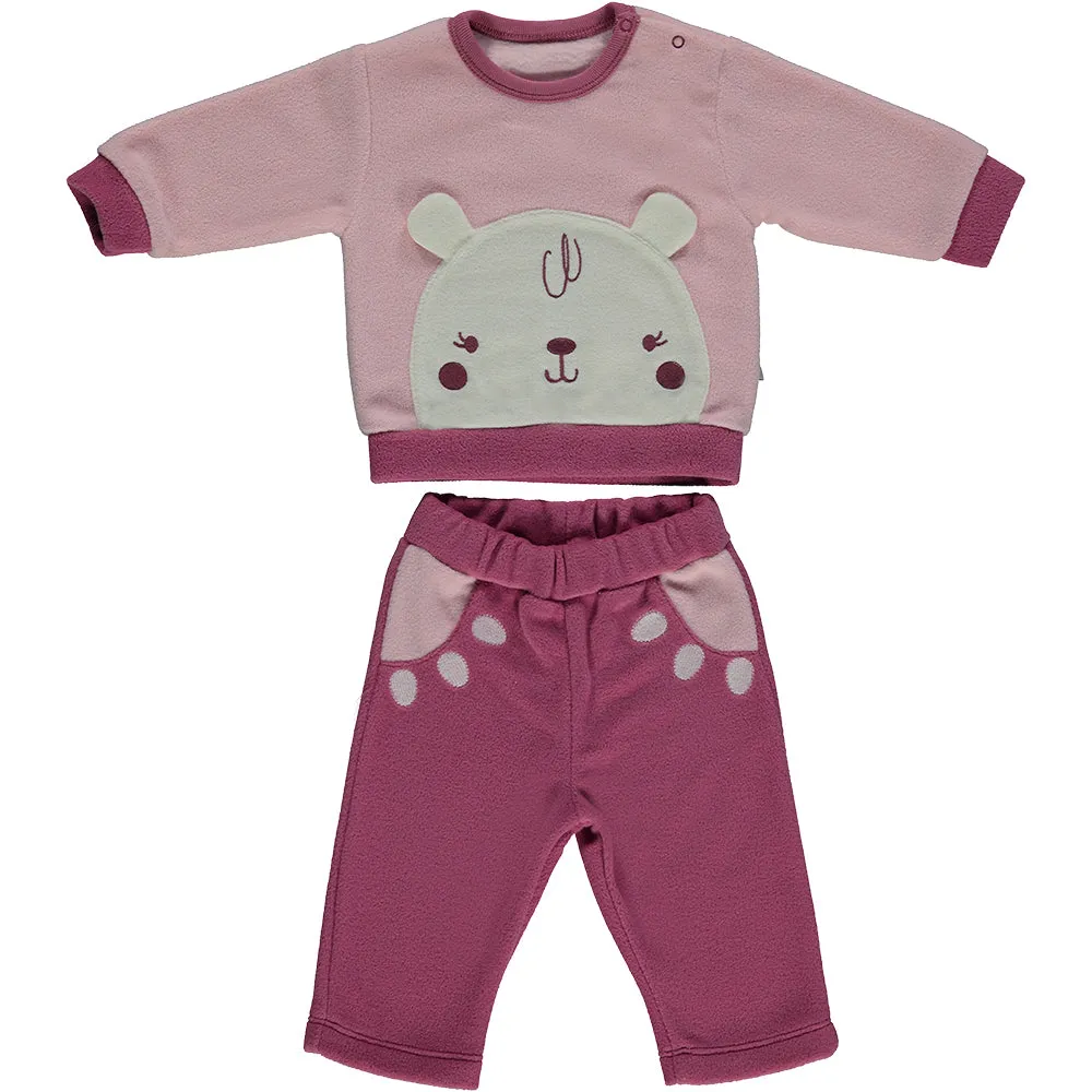 Bebetto Top and Trousers Fleece Set Pink Bear (6mths-2yrs)