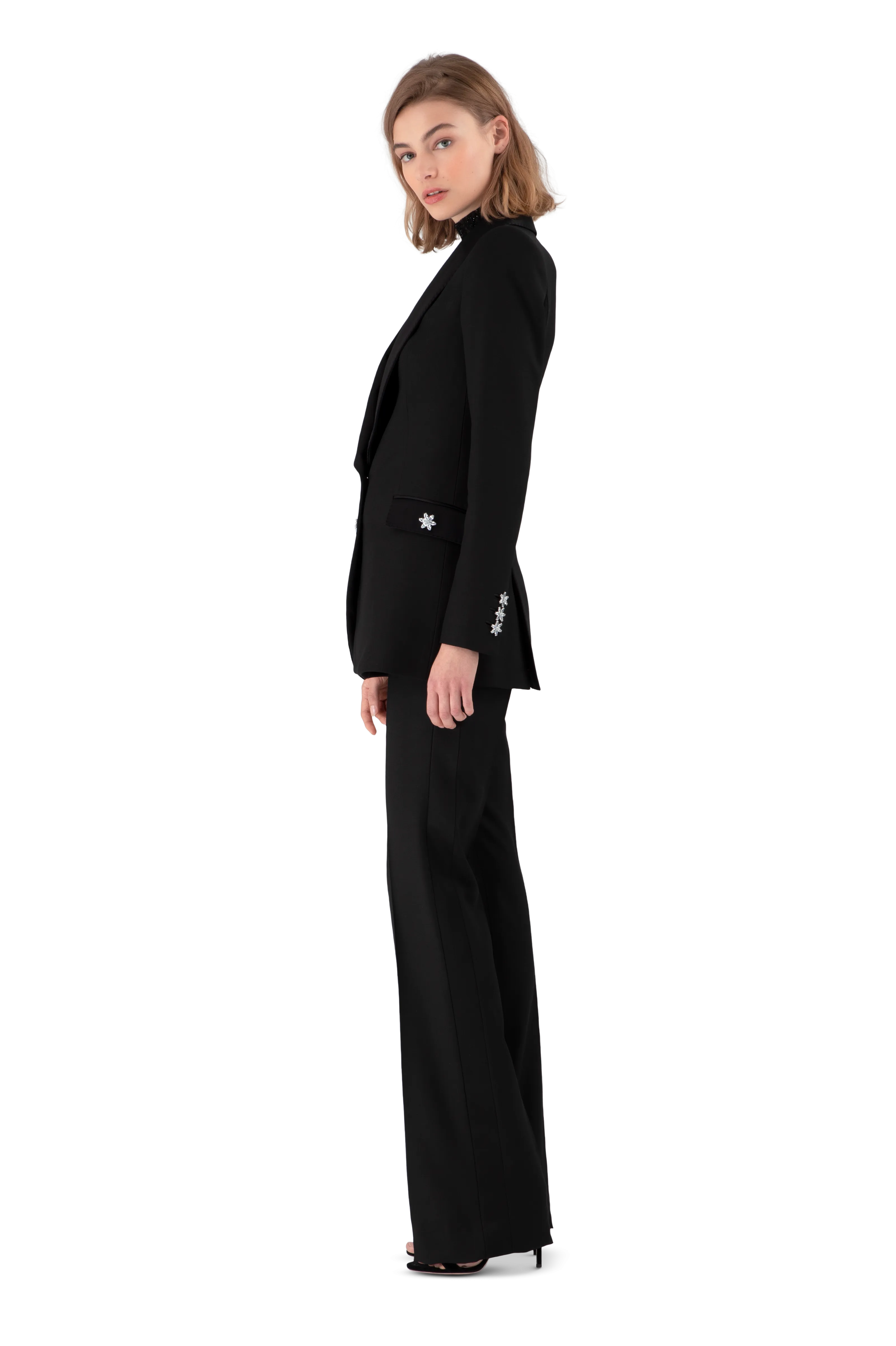 Black Satin Crepe Tailored Blazer