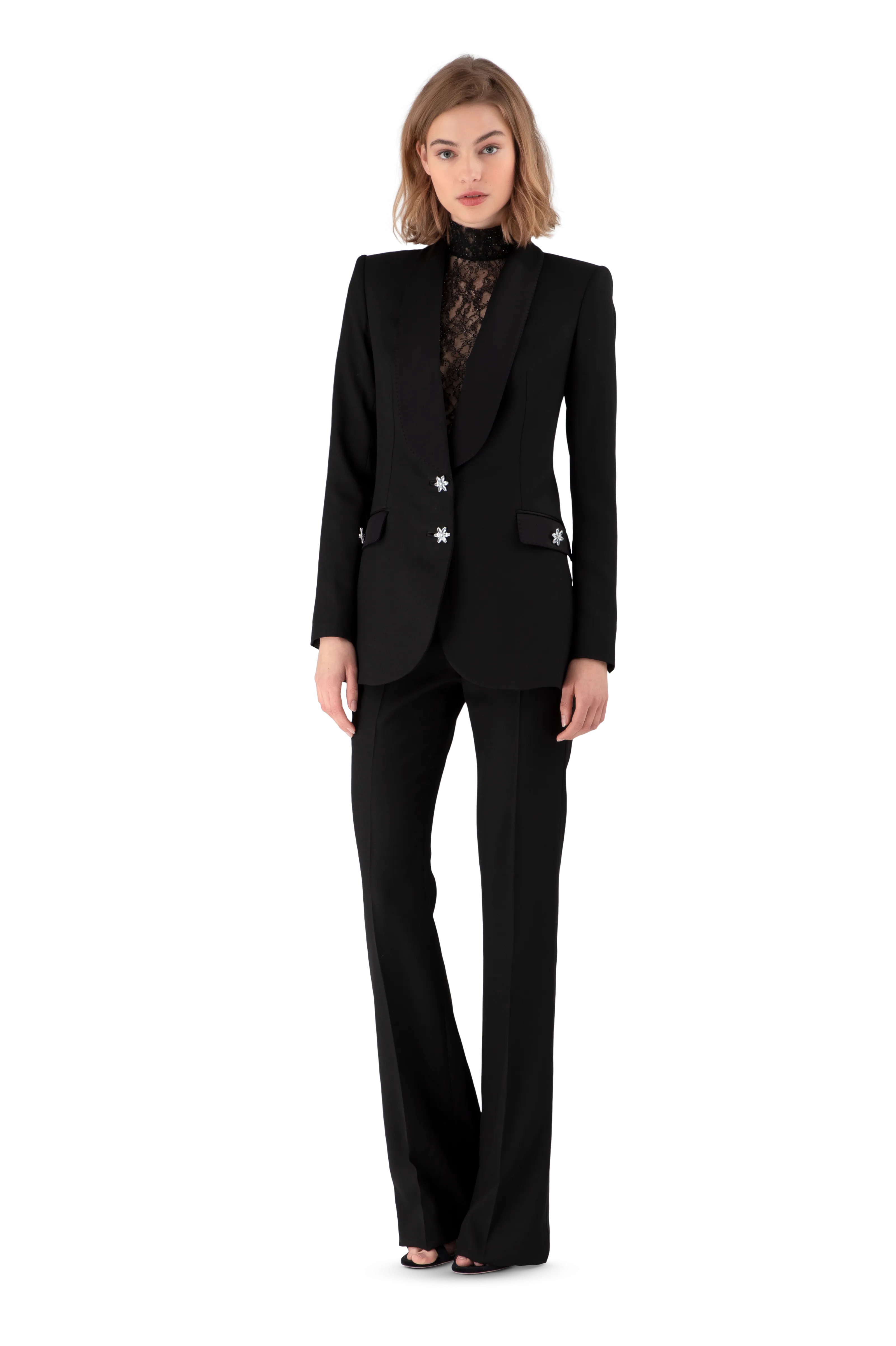 Black Satin Crepe Tailored Blazer