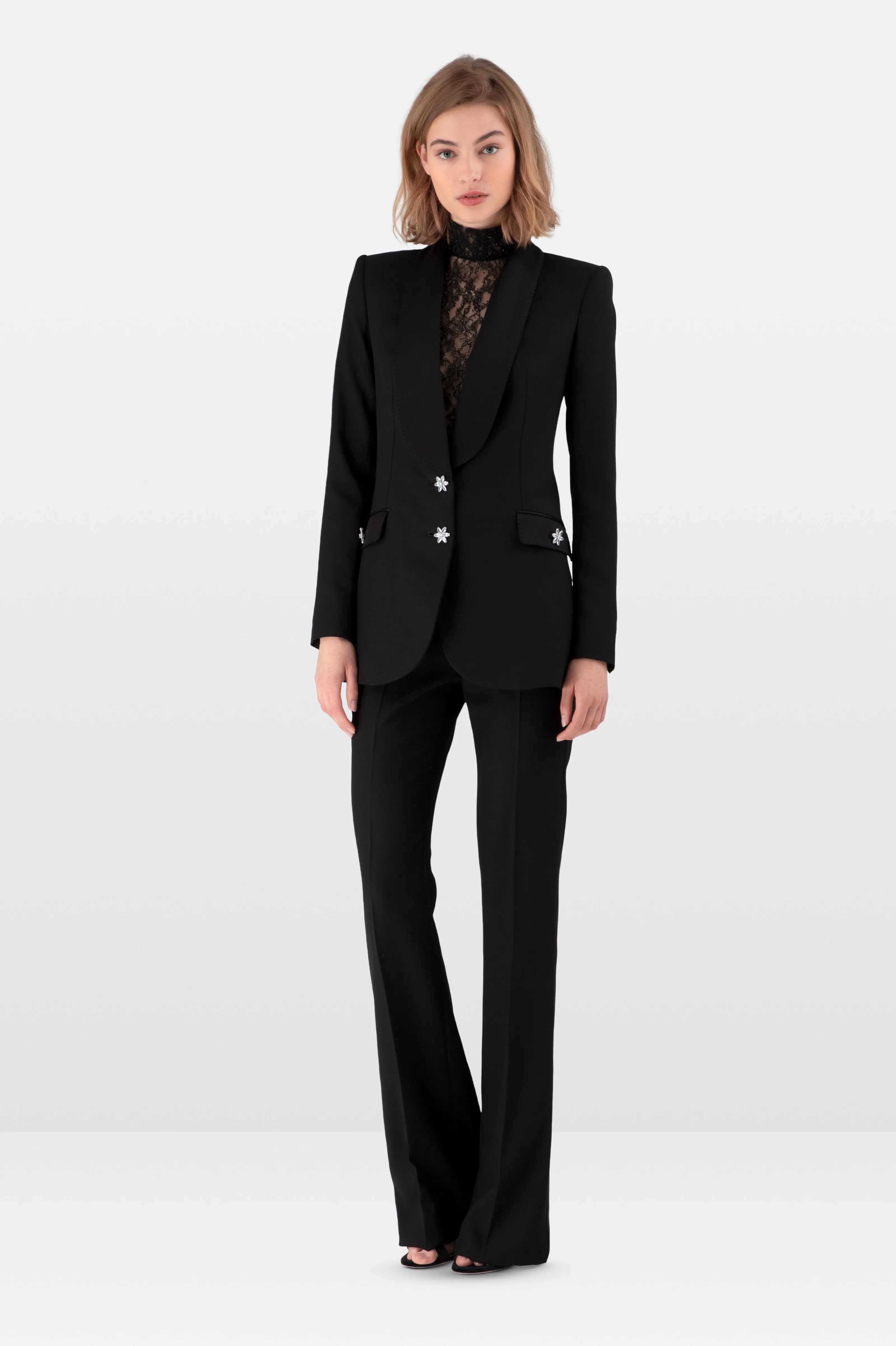 Black Satin Crepe Tailored Blazer