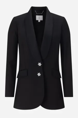 Black Satin Crepe Tailored Blazer