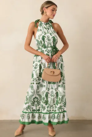 Breeze Through Paradise Cotton Green Tropical Print Maxi Dress