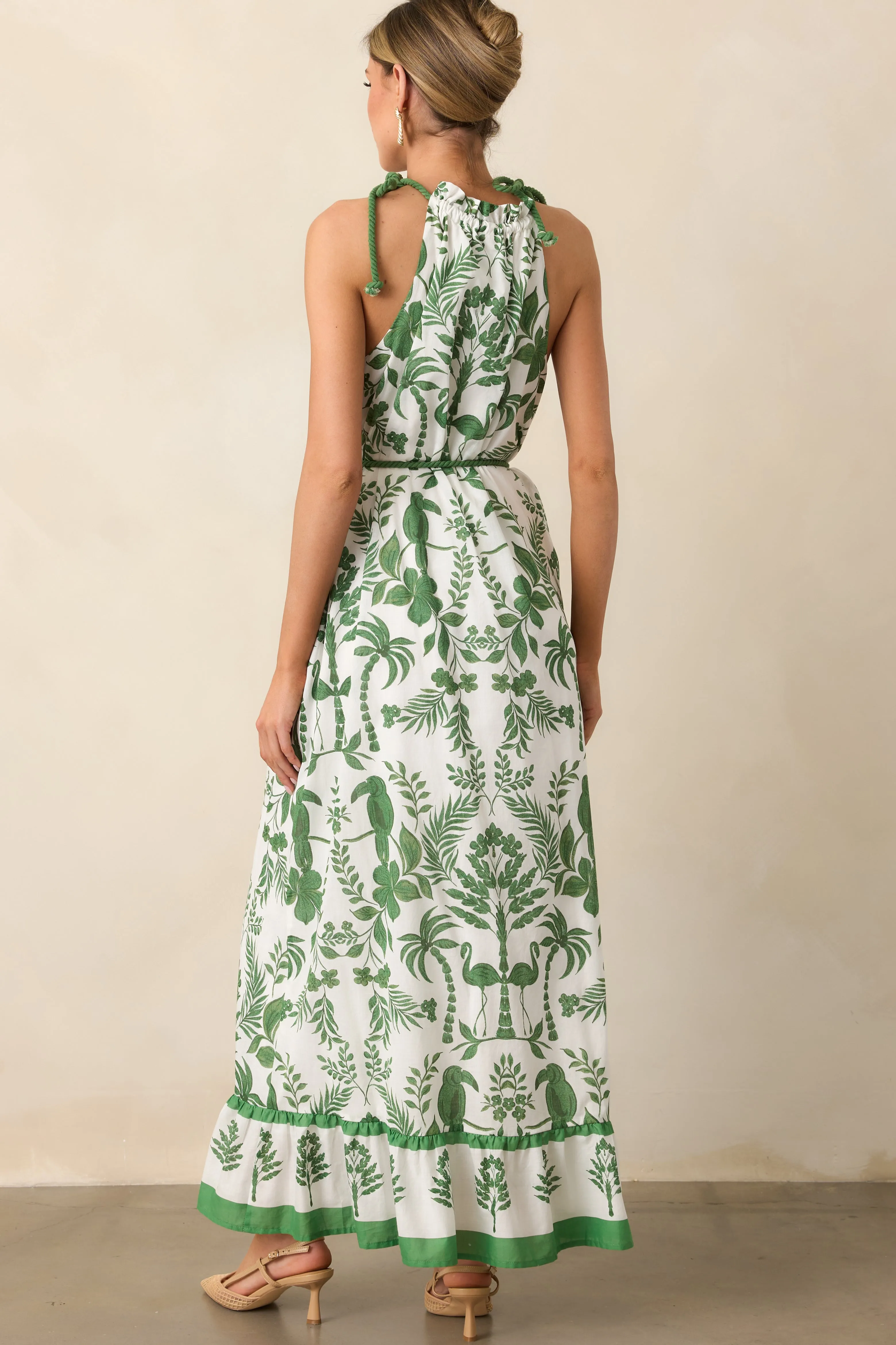 Breeze Through Paradise Cotton Green Tropical Print Maxi Dress