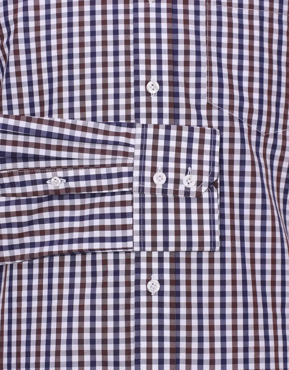 Button Down Shirt - Brown And Navy Blue Gingham Check Shirt