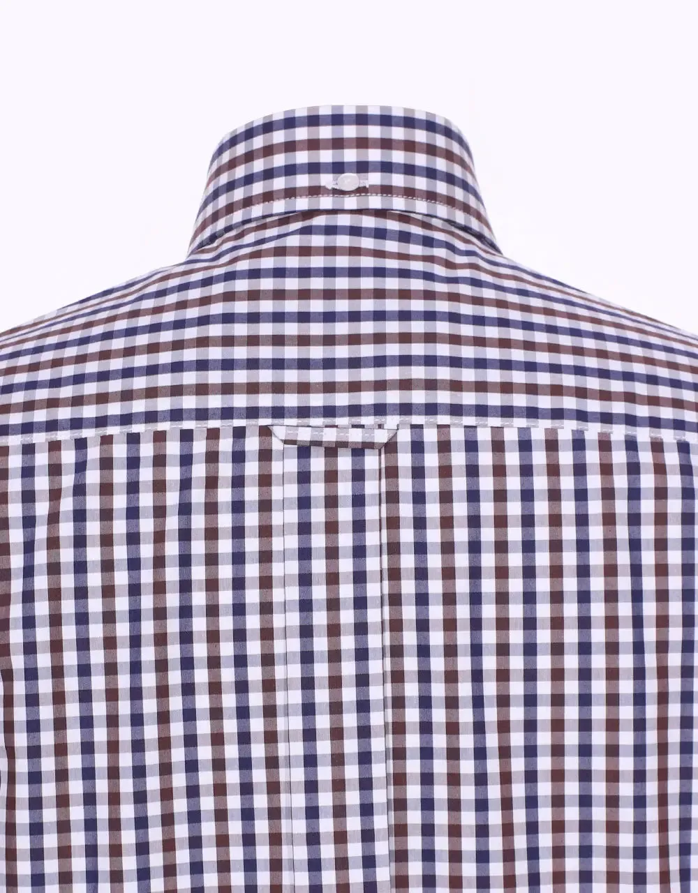 Button Down Shirt - Brown And Navy Blue Gingham Check Shirt