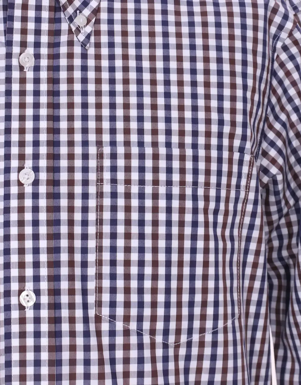 Button Down Shirt - Brown And Navy Blue Gingham Check Shirt