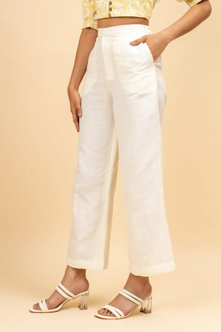 Cotton Linen Women's Classic White Pant