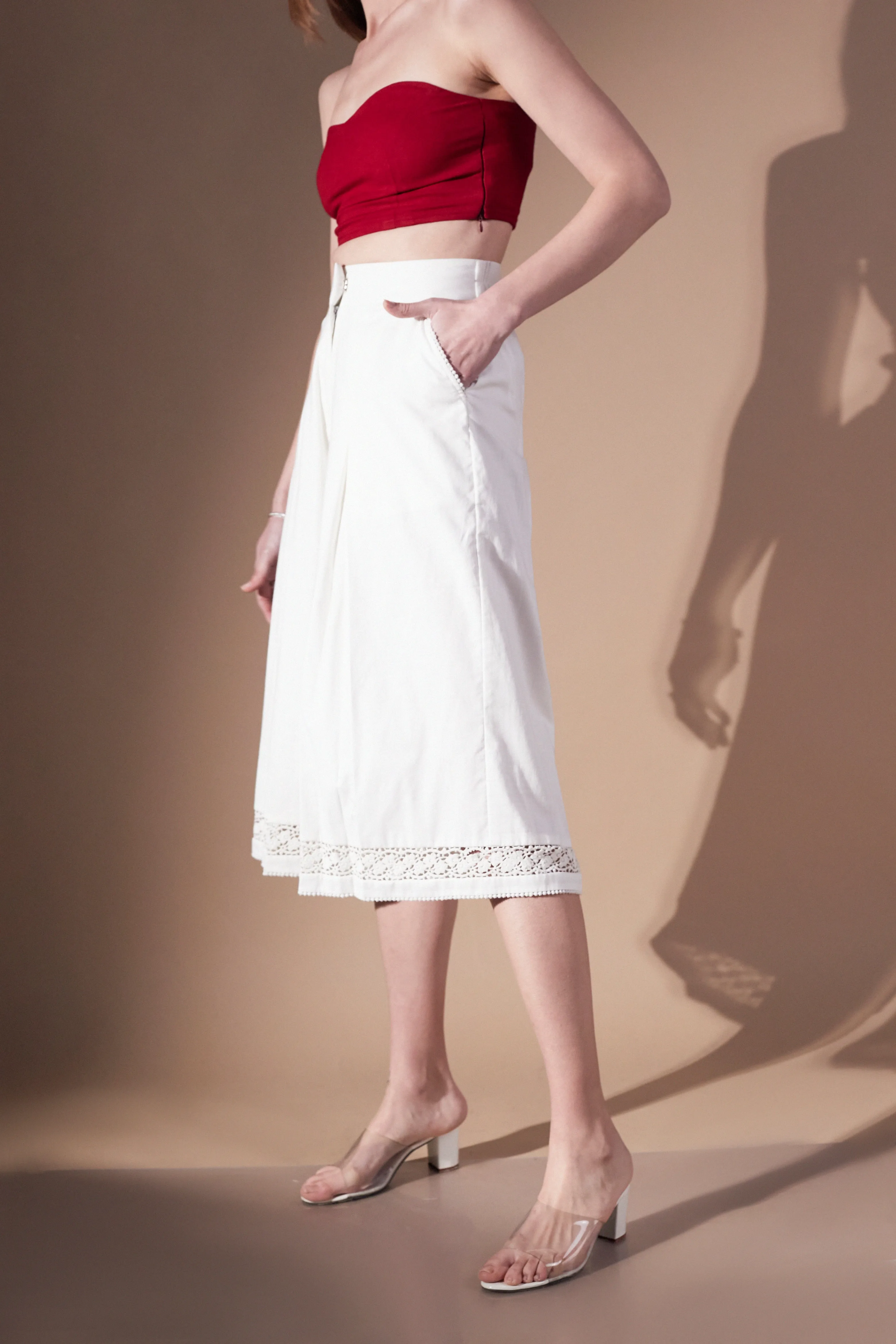 Cotton White Comfortable Women's Culottes