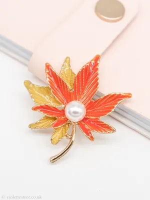 Cute Pearl Leaf Brooch