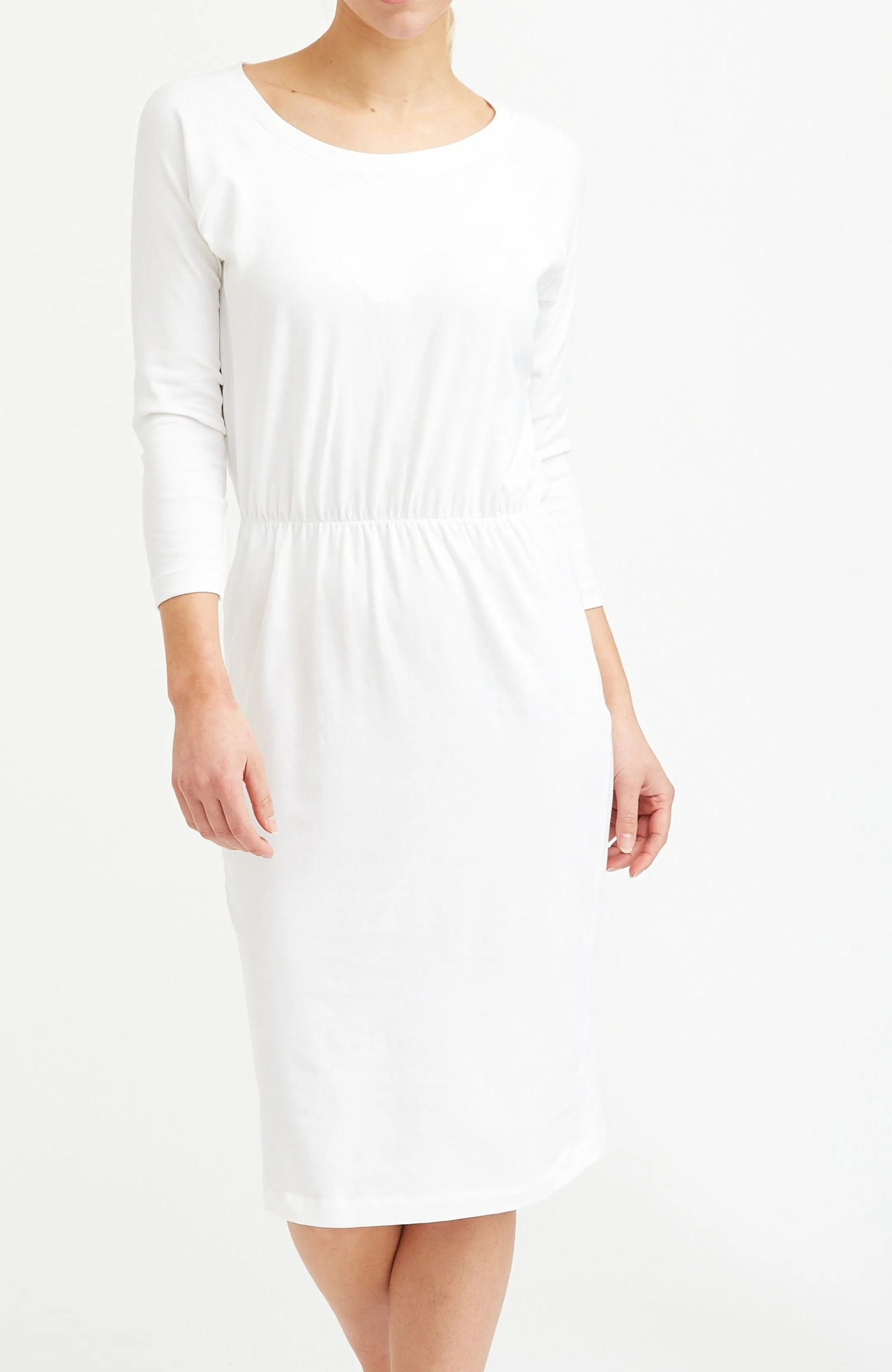 DAKOTA OPEN NECK RAGLAN SLEEVE DRESS IN PIMA COTTON STRETCH