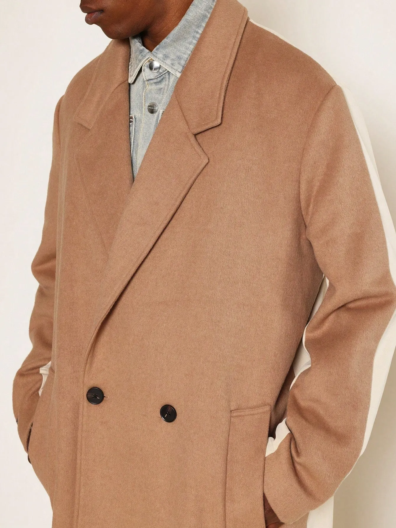 Double Breasted Mix Fabric Overcoat