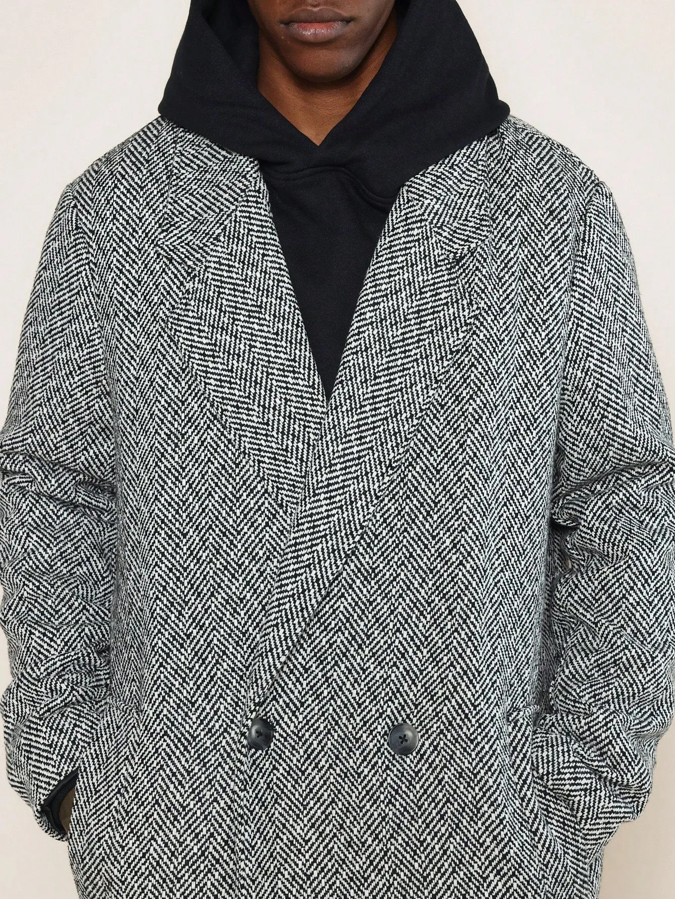 Double-Breasted Wool Blend Overcoat