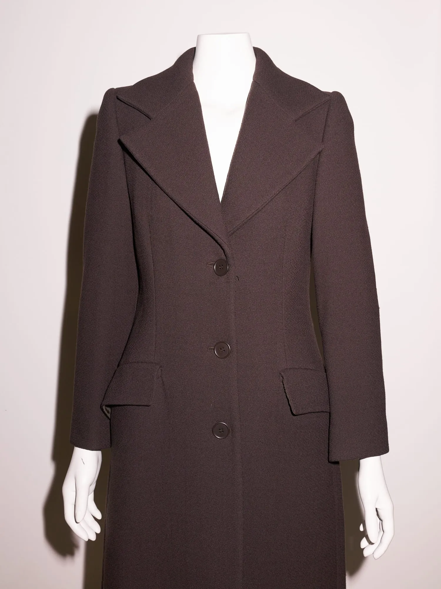 Enrica Massei 1990s brown wool three button wide lapel coat - size 40