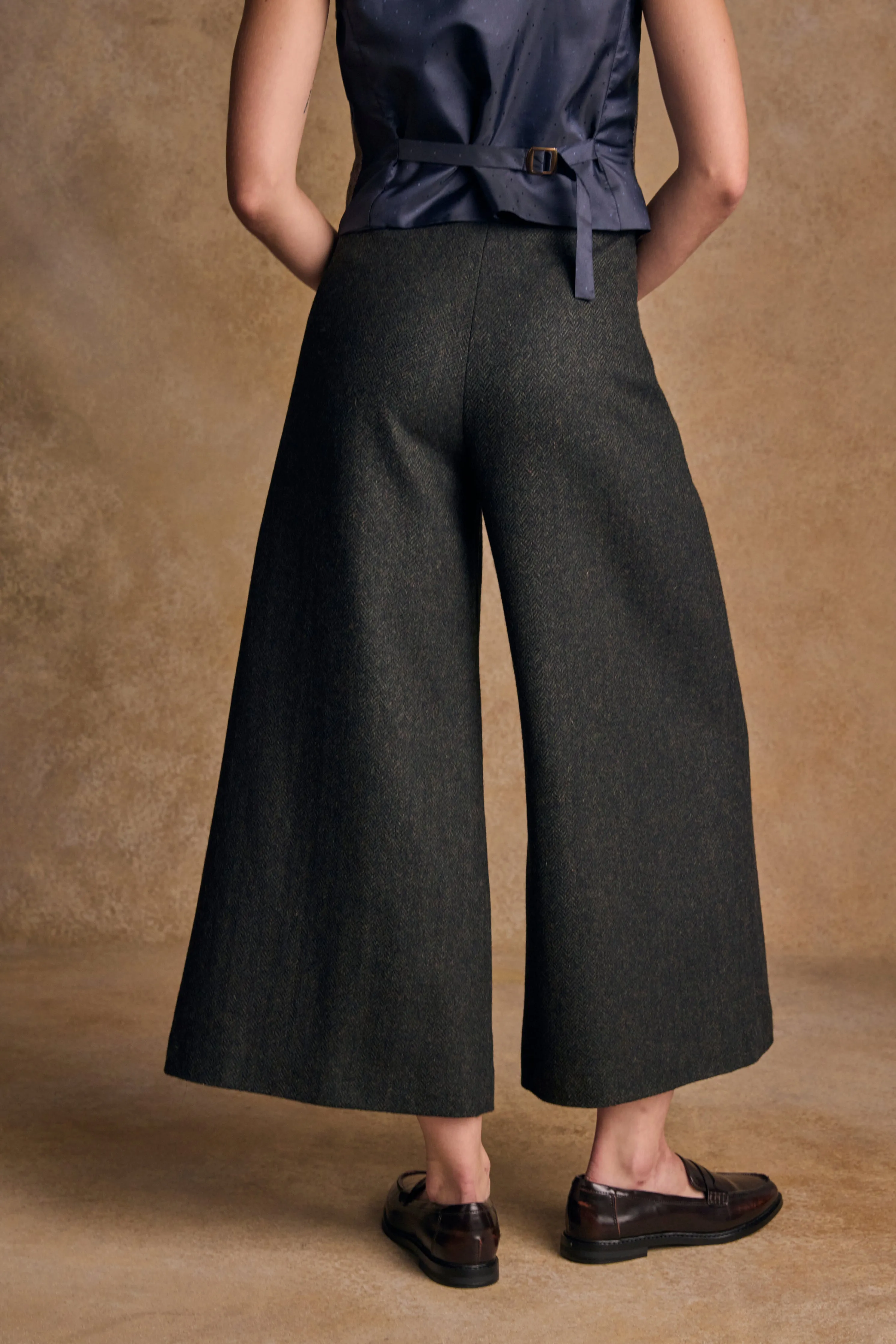 Enya Tweed Culottes - Green Herringbone