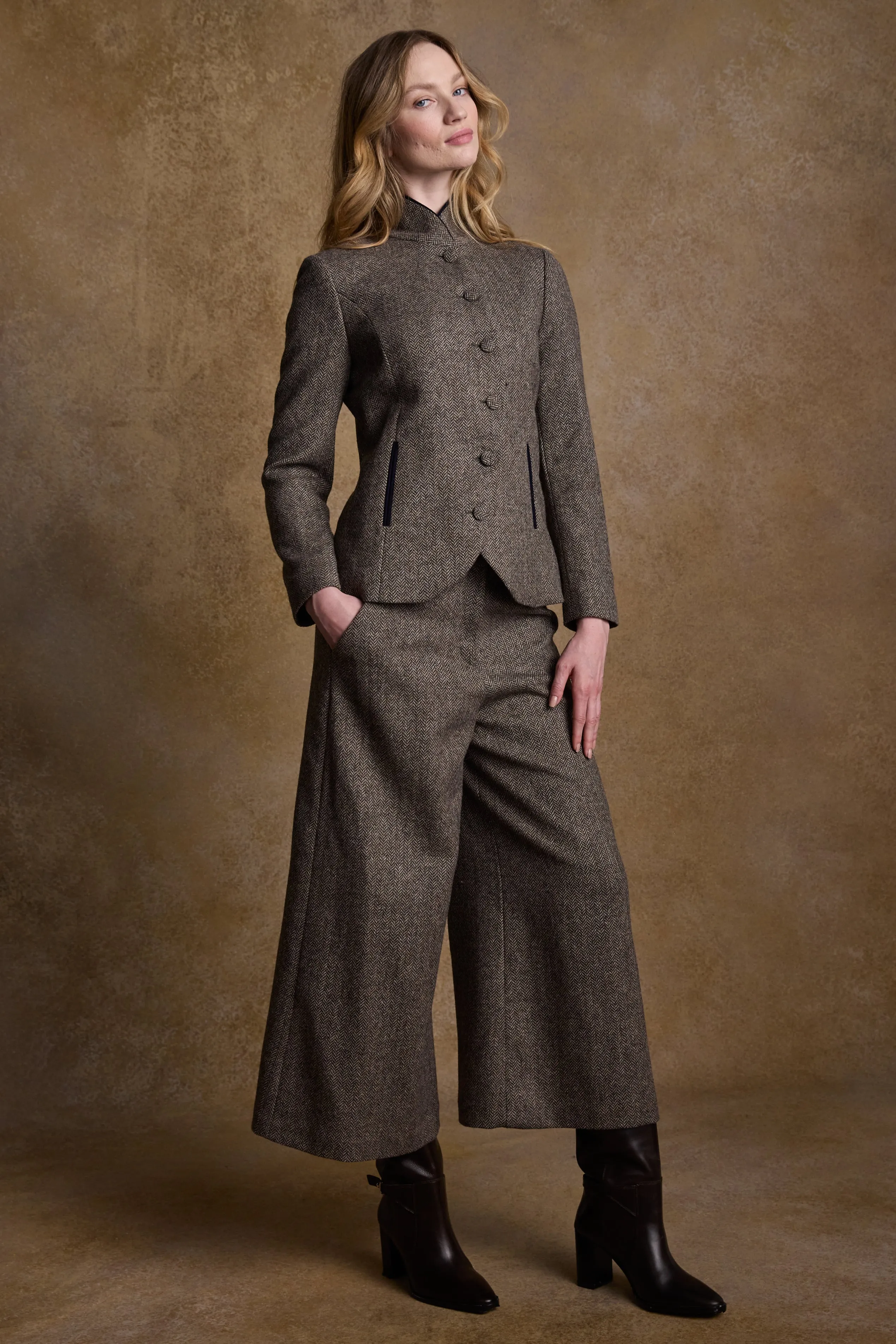 Enya Tweed Culottes - Light Tan Herringbone