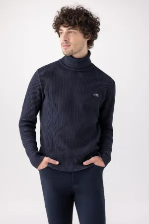 Equiline - Rudi - Men's Warm Tech-Cotton Blend Sweater - Blue - FW24