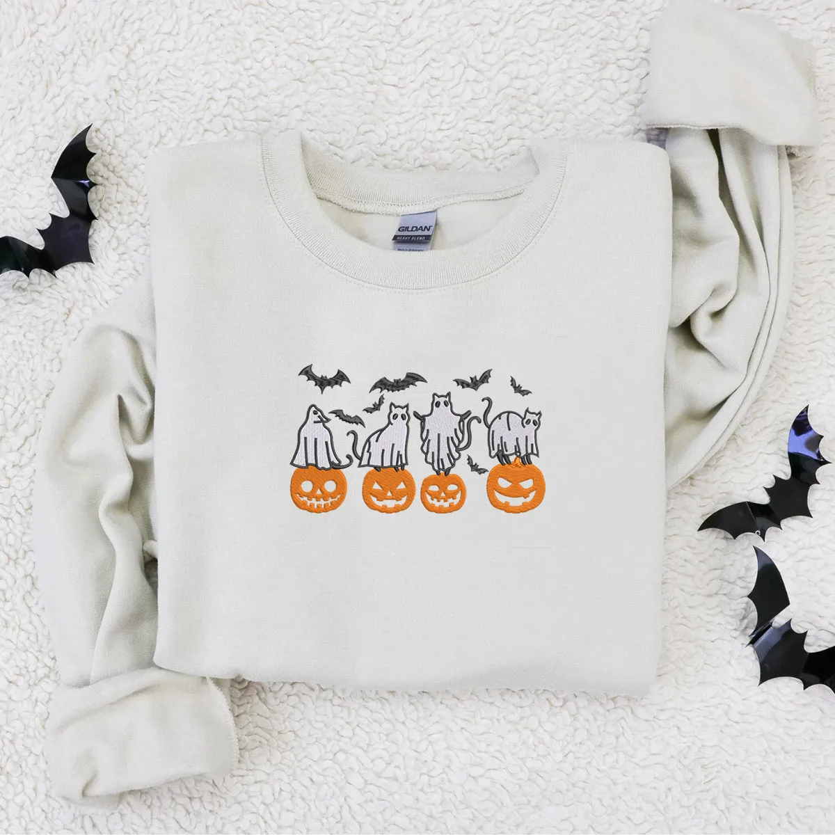 Halloween Pumpkin, Bats, Cats Ghost Sweatshirt or Hoodie