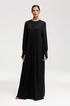 Jenin Jersey Open Abaya & Maxi Dress Set - Black