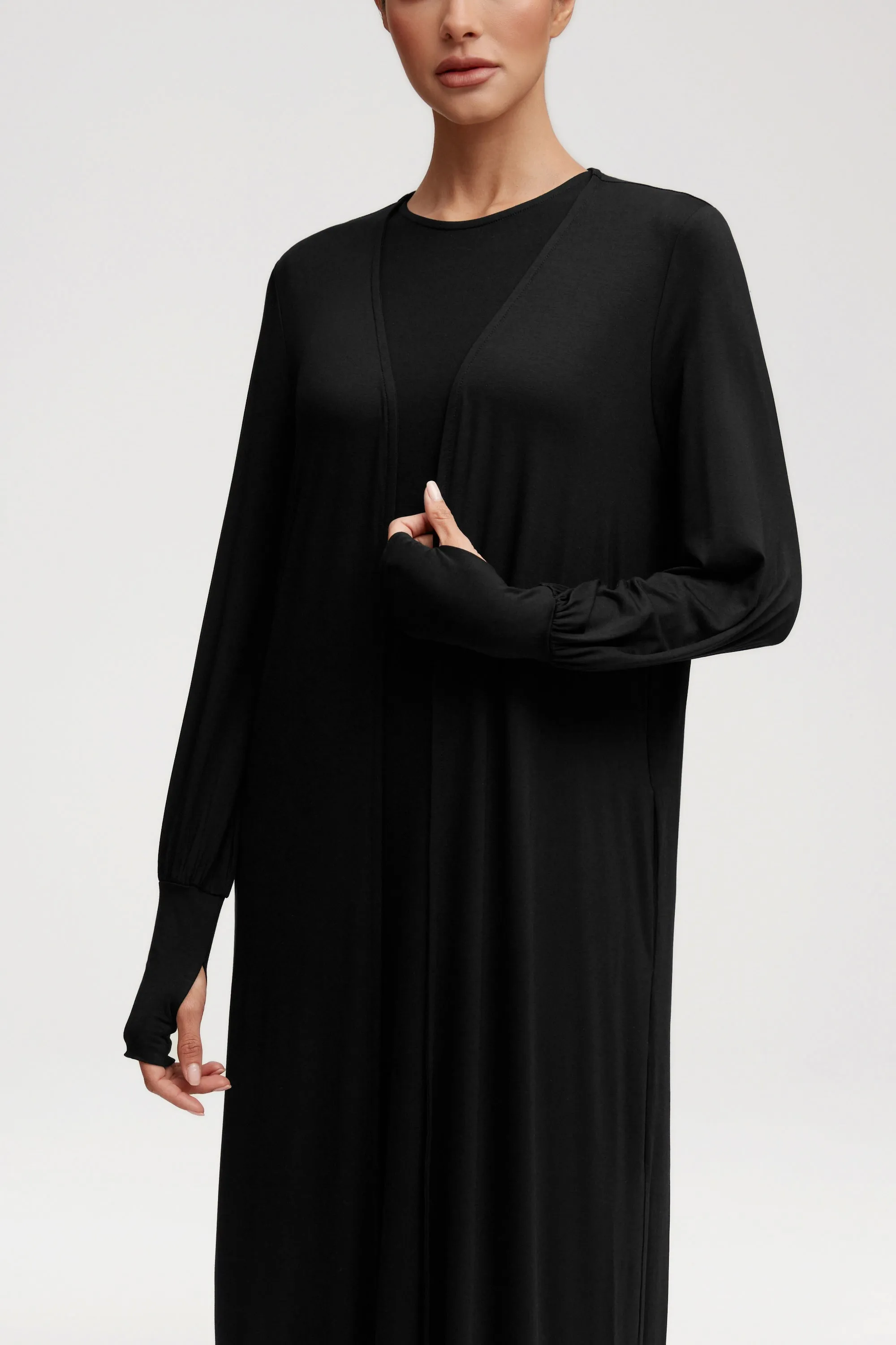 Jenin Jersey Open Abaya & Maxi Dress Set - Black