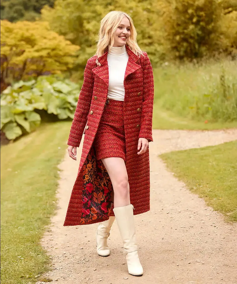 Joe Browns Size 12 Maya Maxi Coat in Burnt Orange Tweed