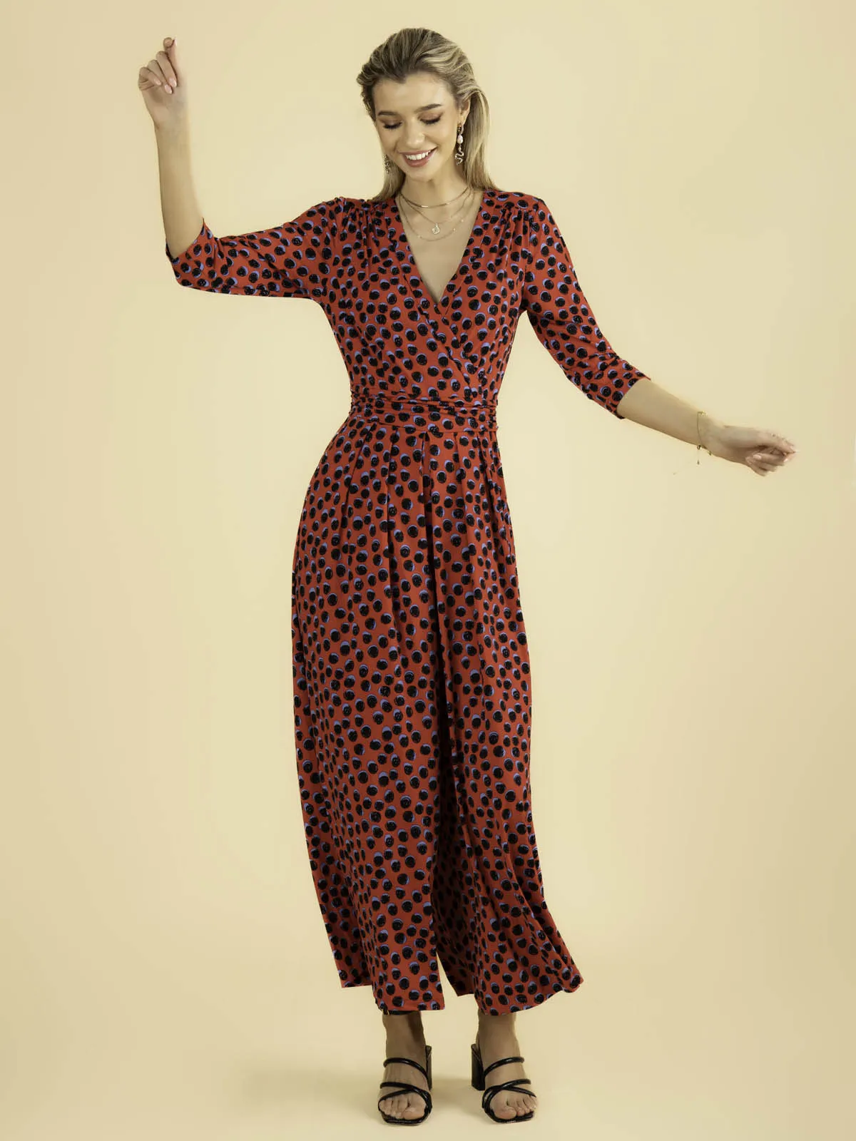 Jolie Moi Samira V Neck Jumpsuit, Red Spot