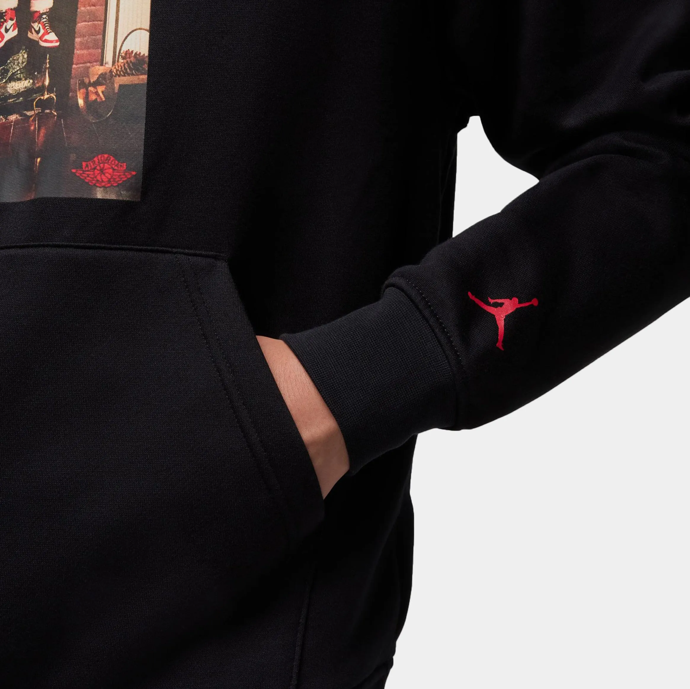 Jumpman Chimney Pullover Mens Hoodie (Black/Gym Red)