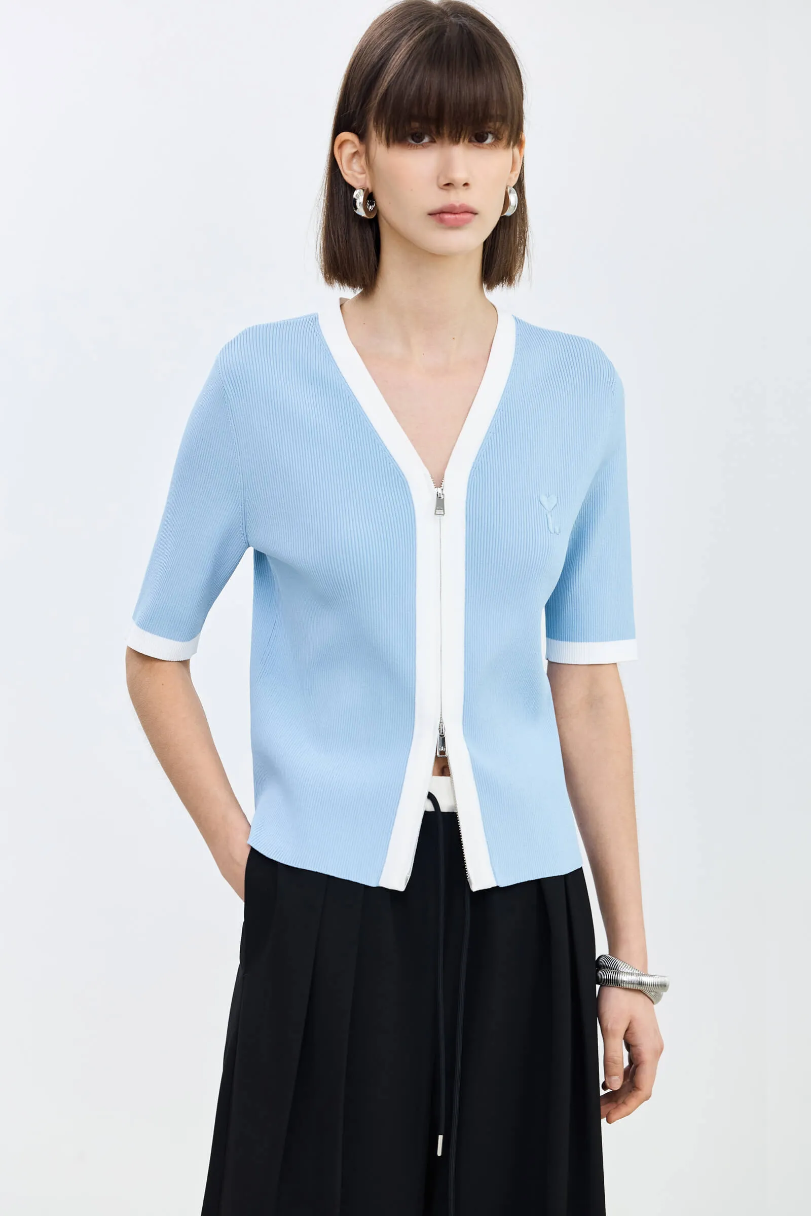 LILY Fashionable Color Block Knit Cardigan