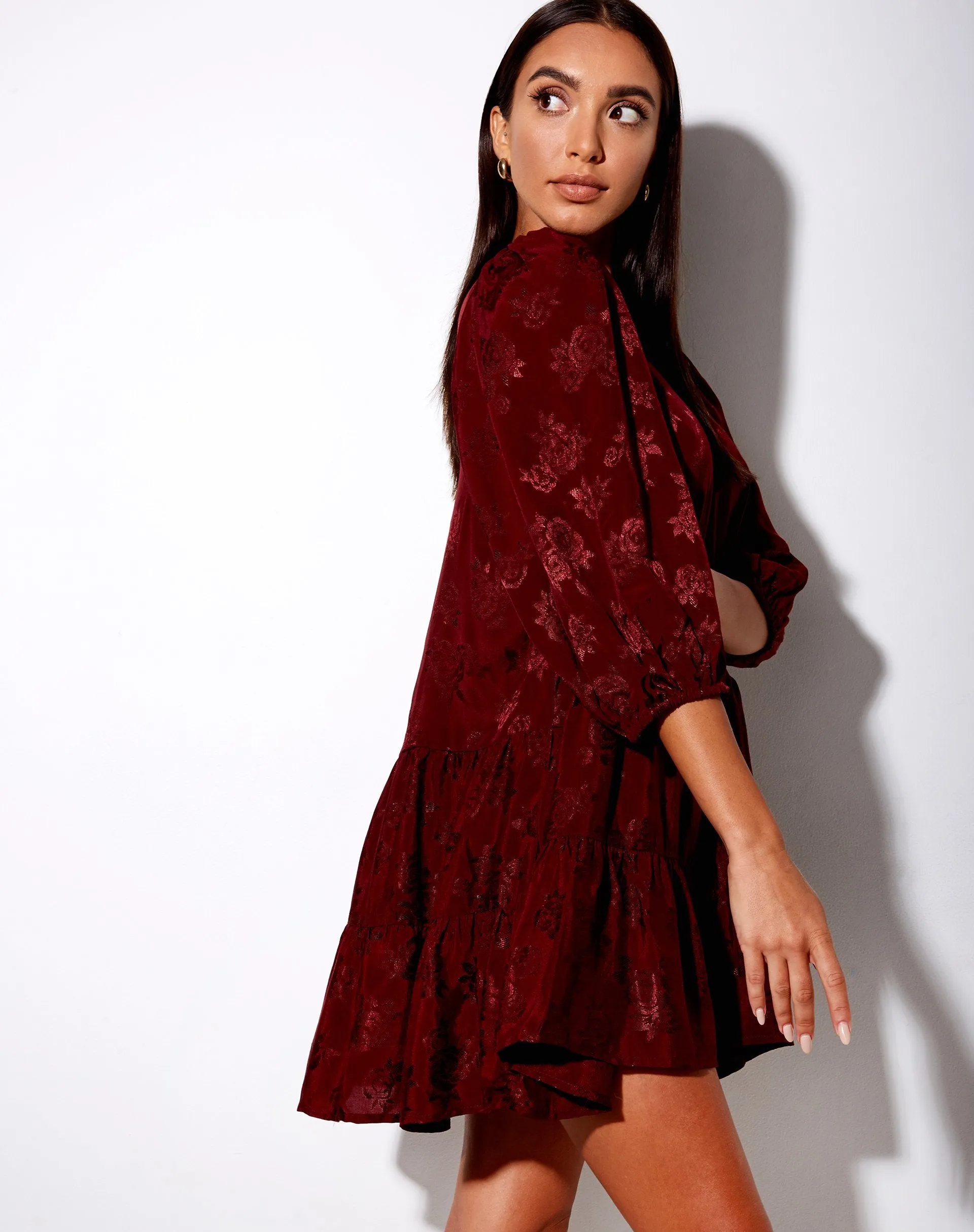 Mareta Tea Dress in Satin Rose Mulberry