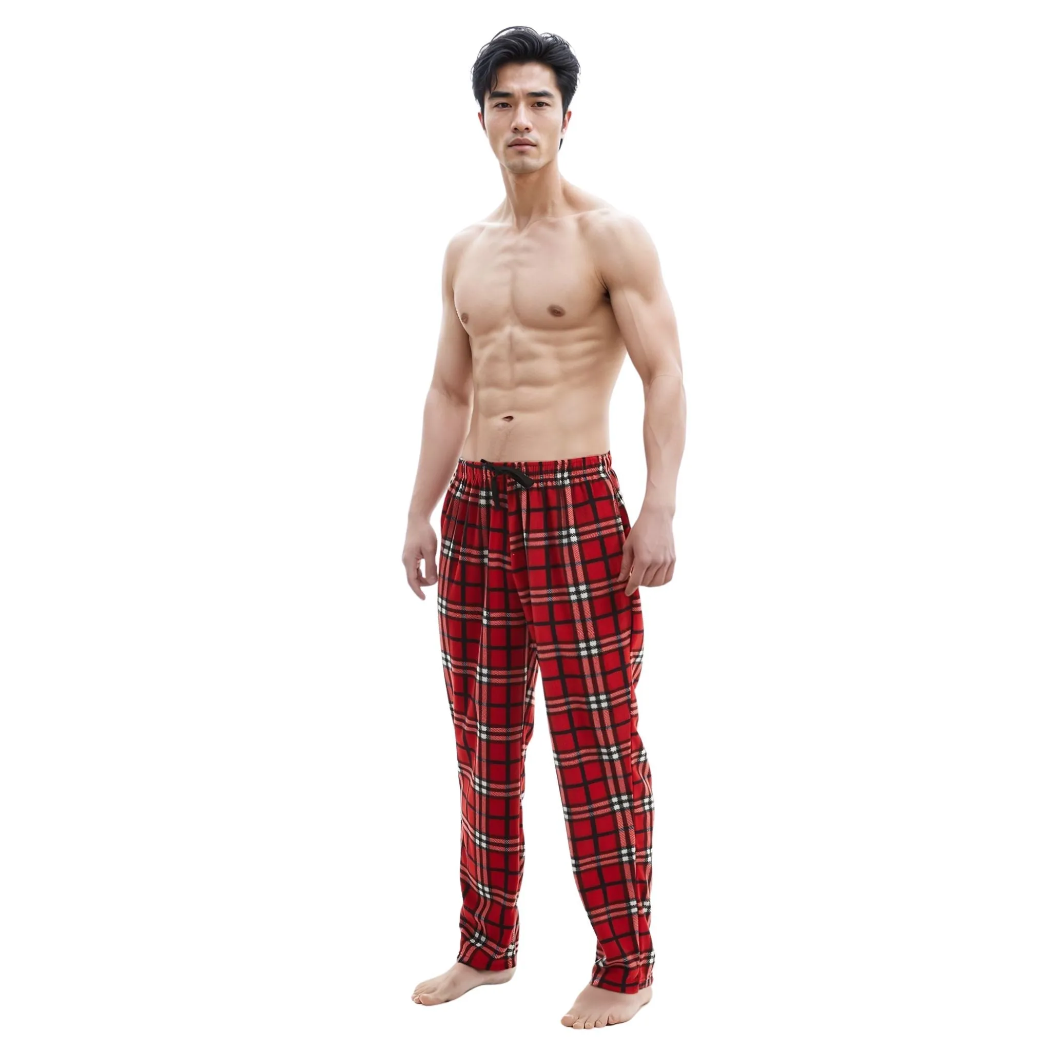 Men's Fleece Pajama Pants, Pyjama Bottoms Red, Black