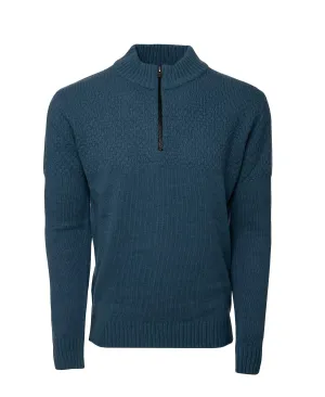 Men's Knitted Sweater with Stand Collar and Quarter Zip X-Ray blue