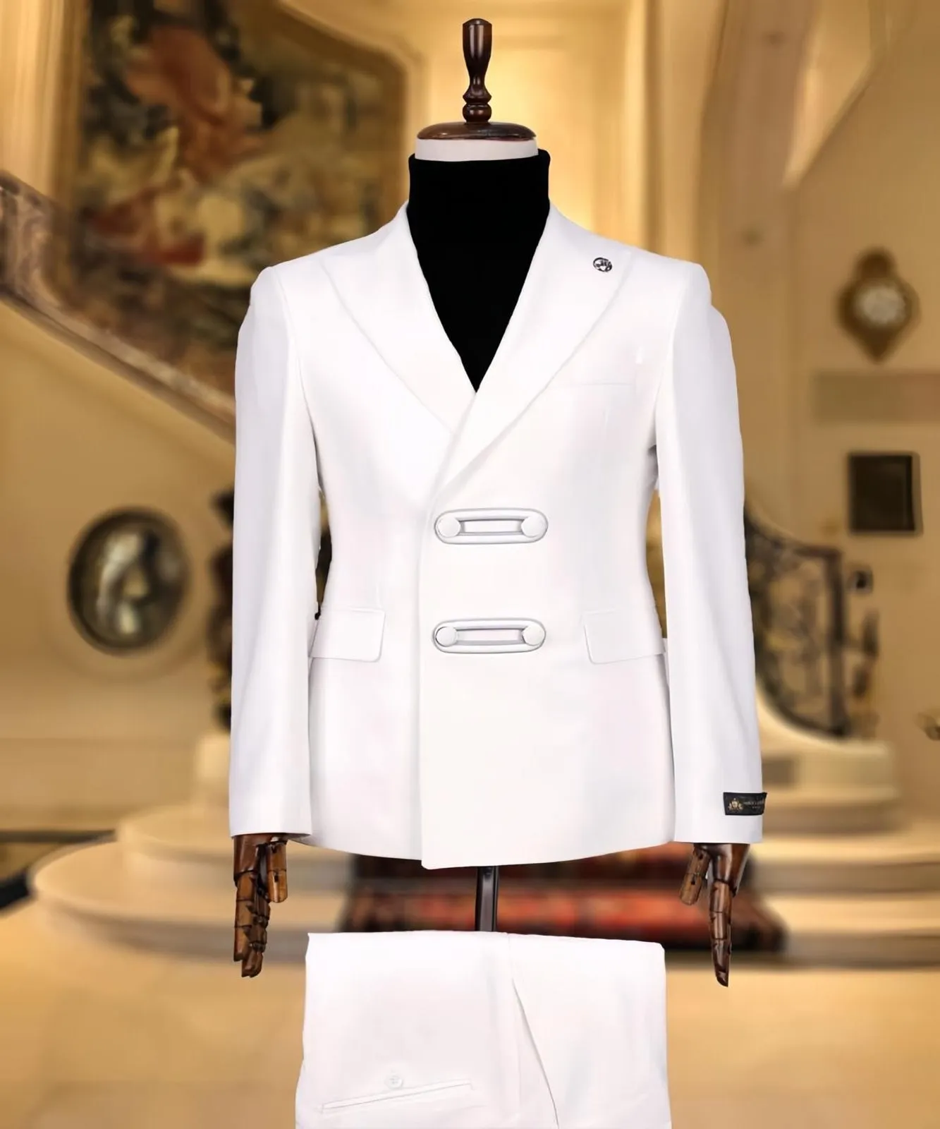 Mens White Double Breasted Suit