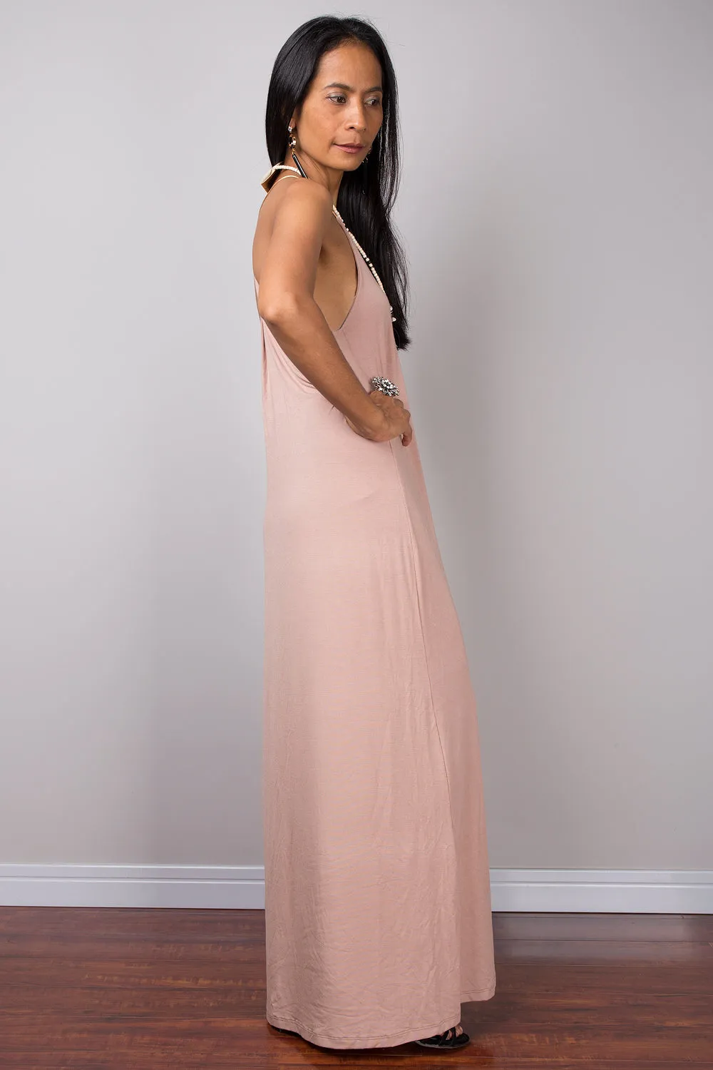 Nude dress, bodycon dress, long nude dress, party dress, soft brown dress, openback dress, spaghetti strap dress, sexy nude dress