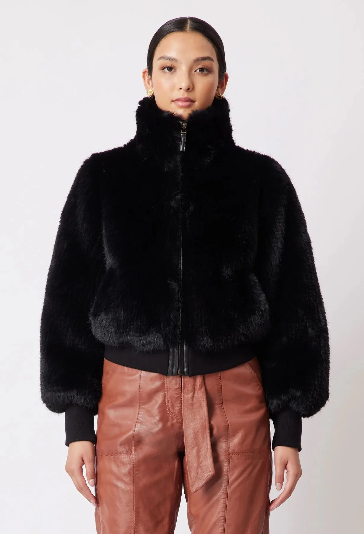 ONCE WAS TALLITHA FAUX FUR JACKET IN BLACK