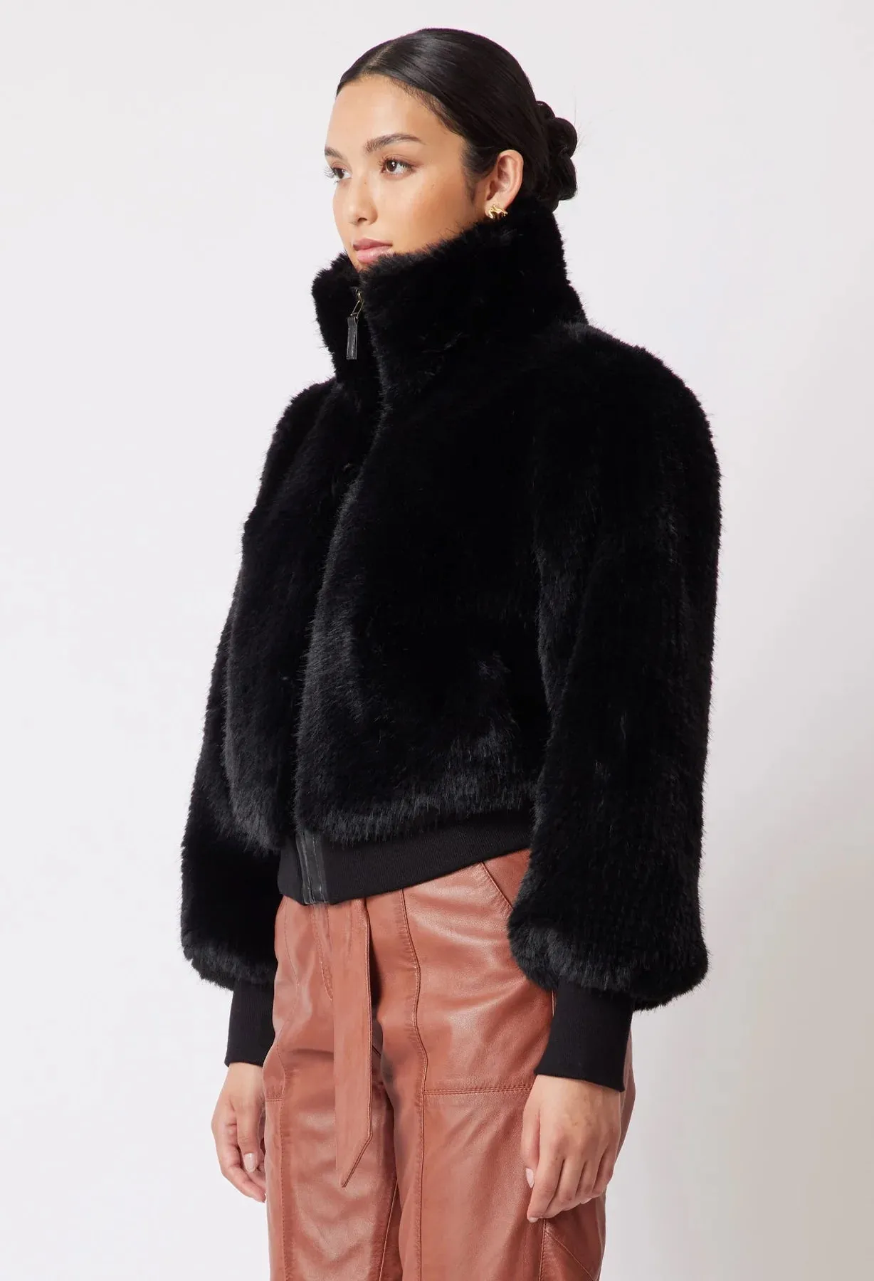 ONCE WAS TALLITHA FAUX FUR JACKET IN BLACK