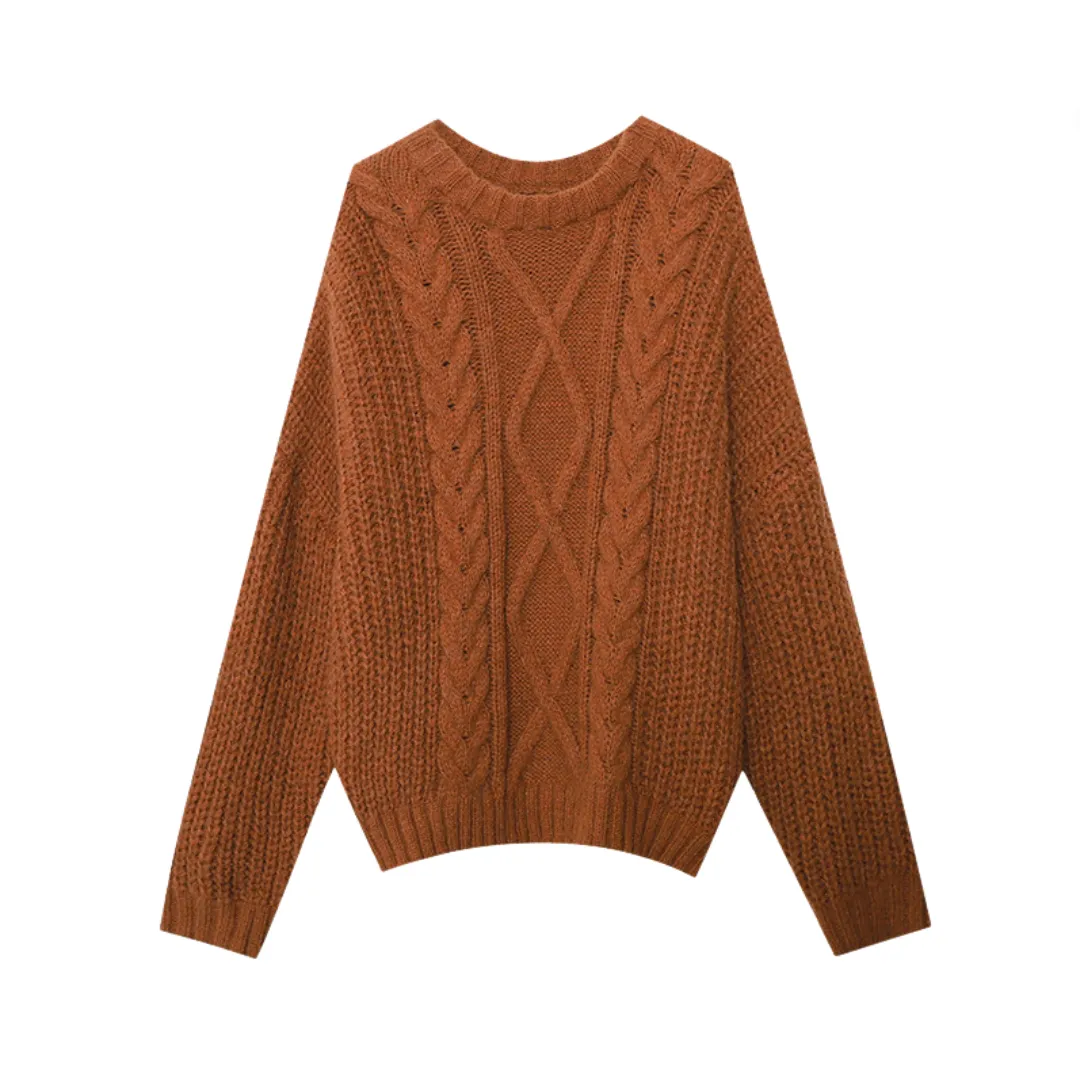 Pre Order:  Soft Round Neck Fried Dough Twists Knitted Sweater