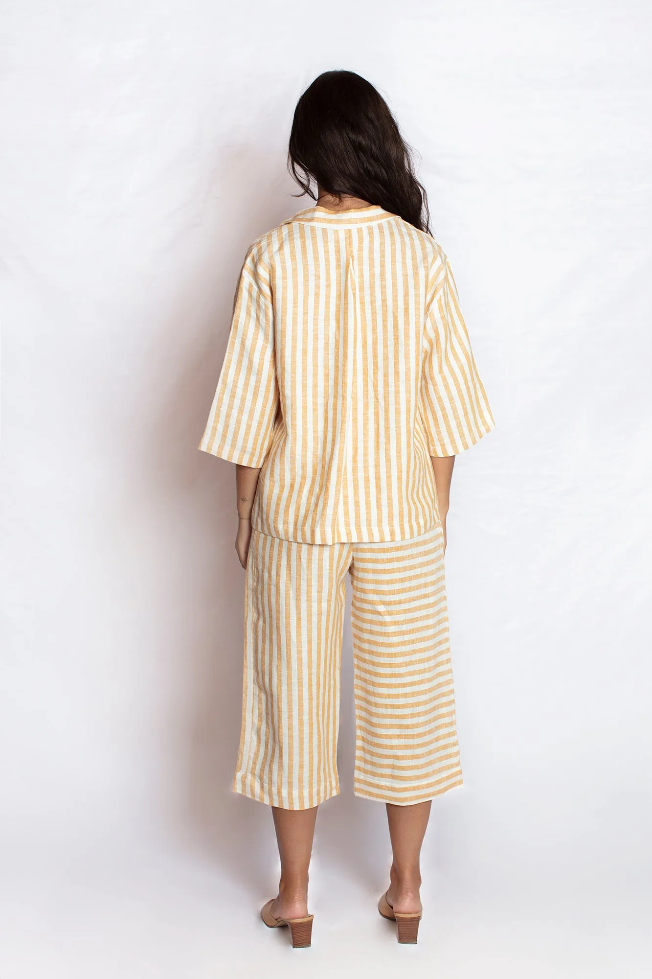 Striped Linen Culottes in Yellow