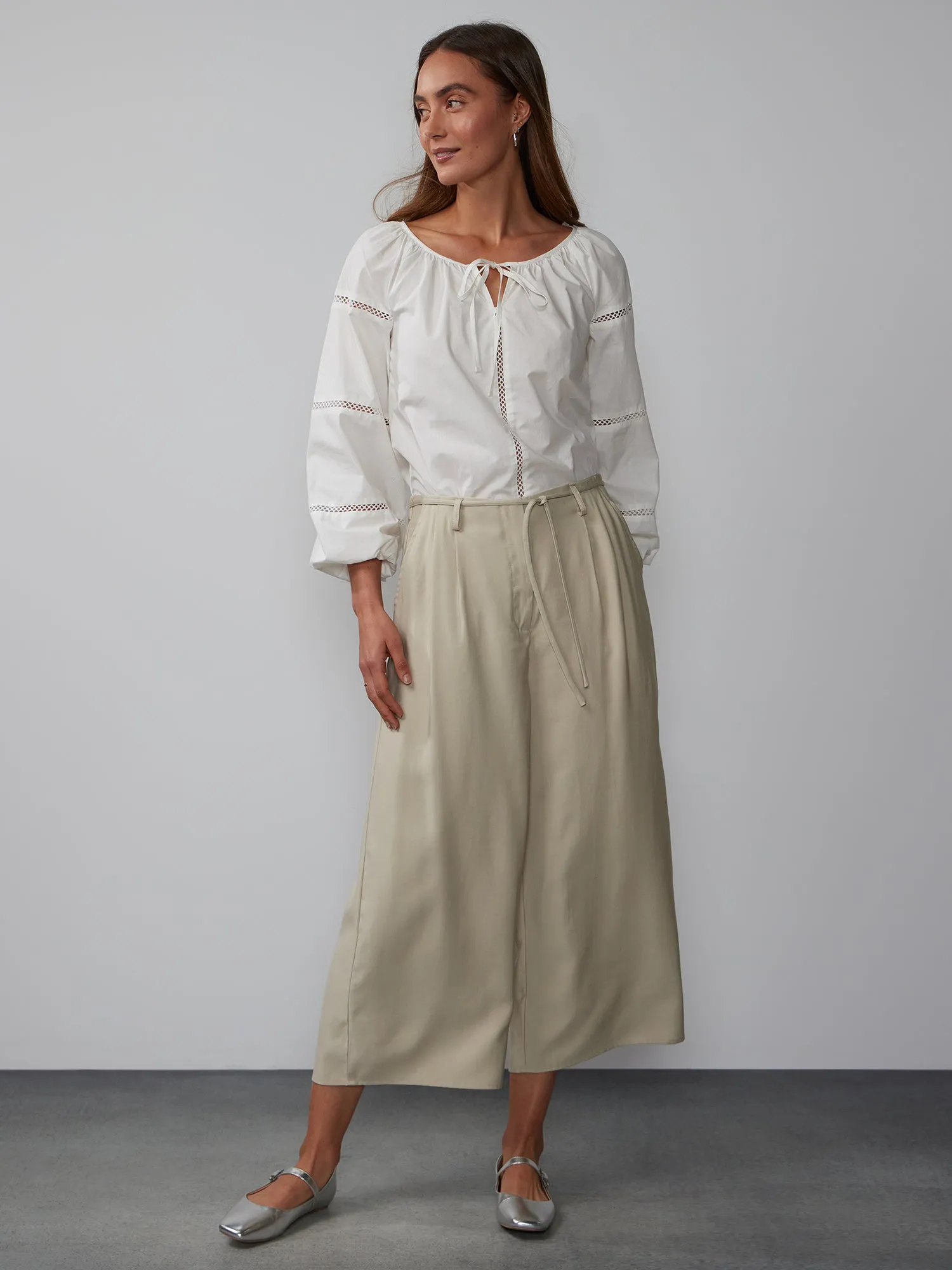 Tie Belt Culotte Pants