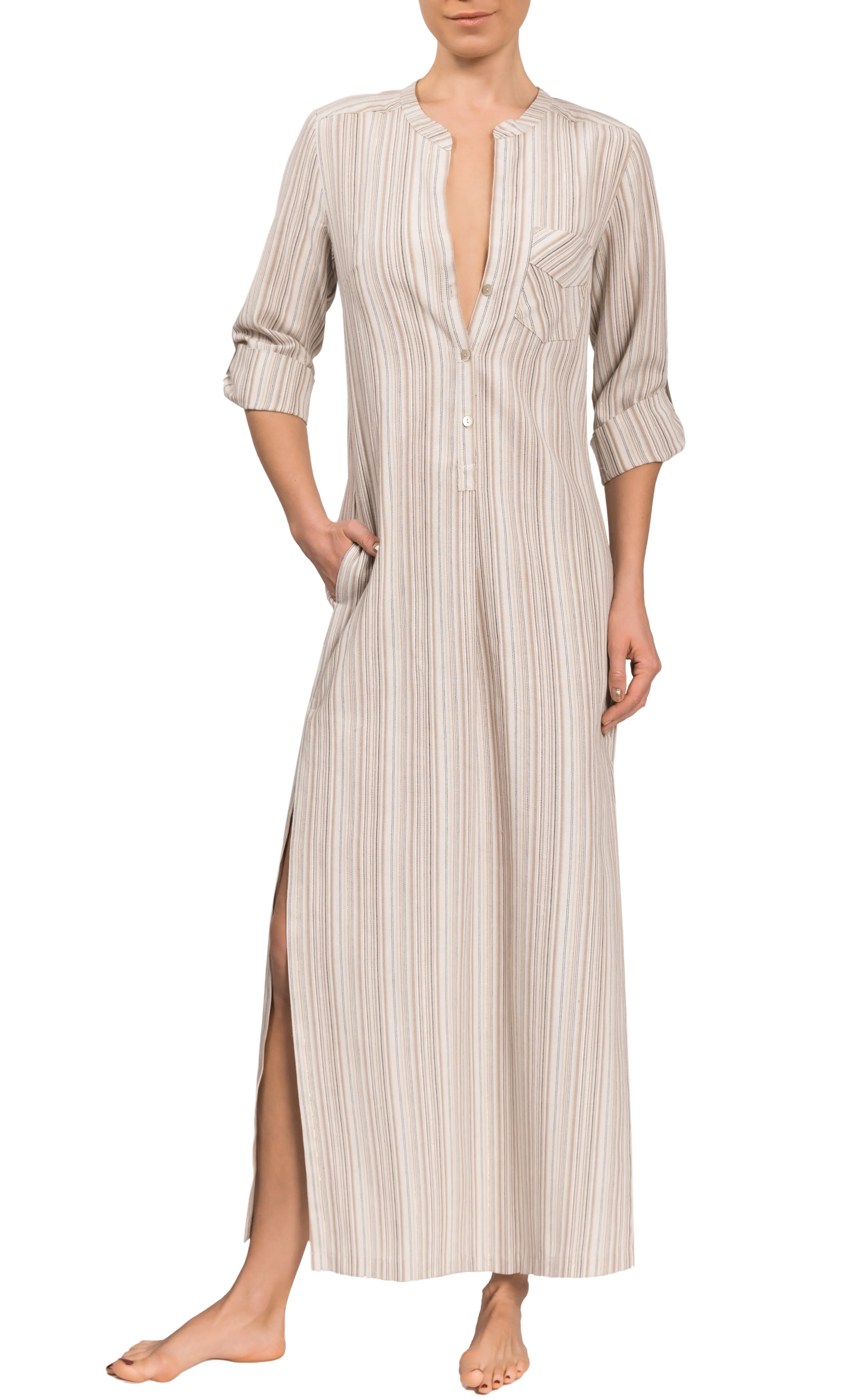 Tracey Caftan - Linen Blend in Sand Gold