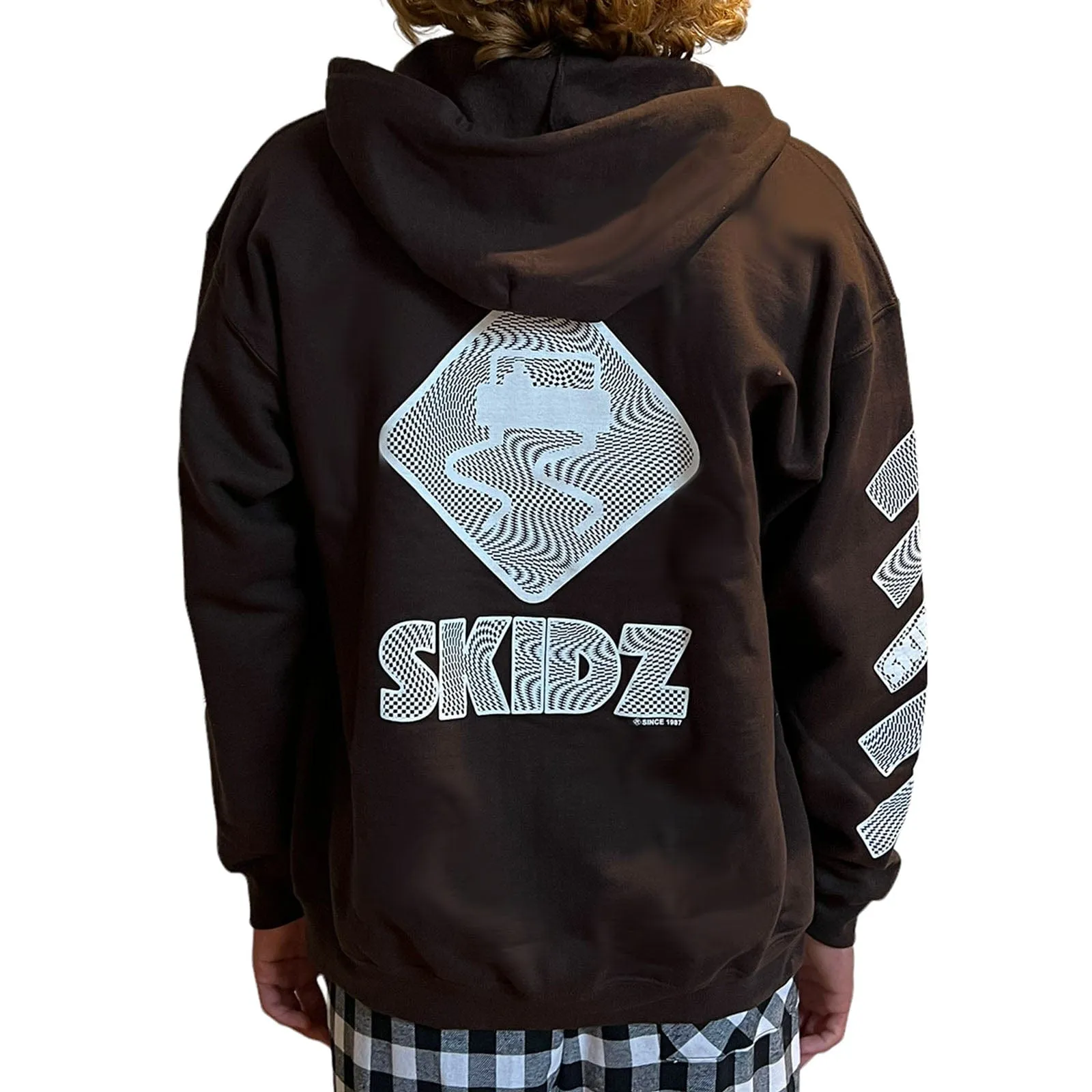 Trippy Check Zip Hoodie - Dark Chocolate Brown