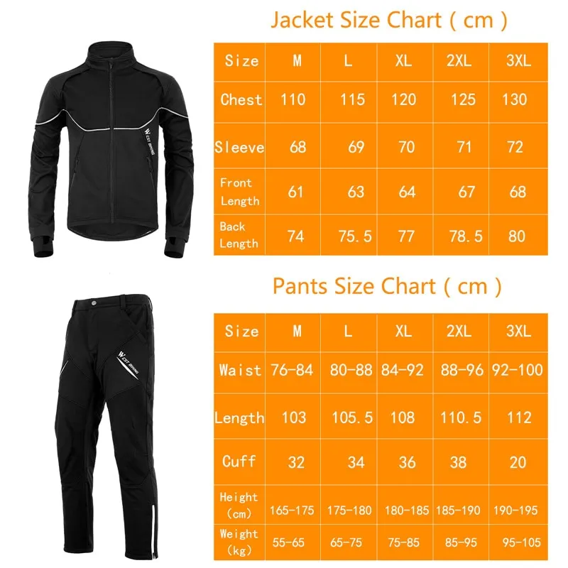 Warm Winter Cycling Suit Thermal Fleece Windproof Bike Jersey Running Ski Bicycle Jacket Coat Pants M-3XL Sportswear