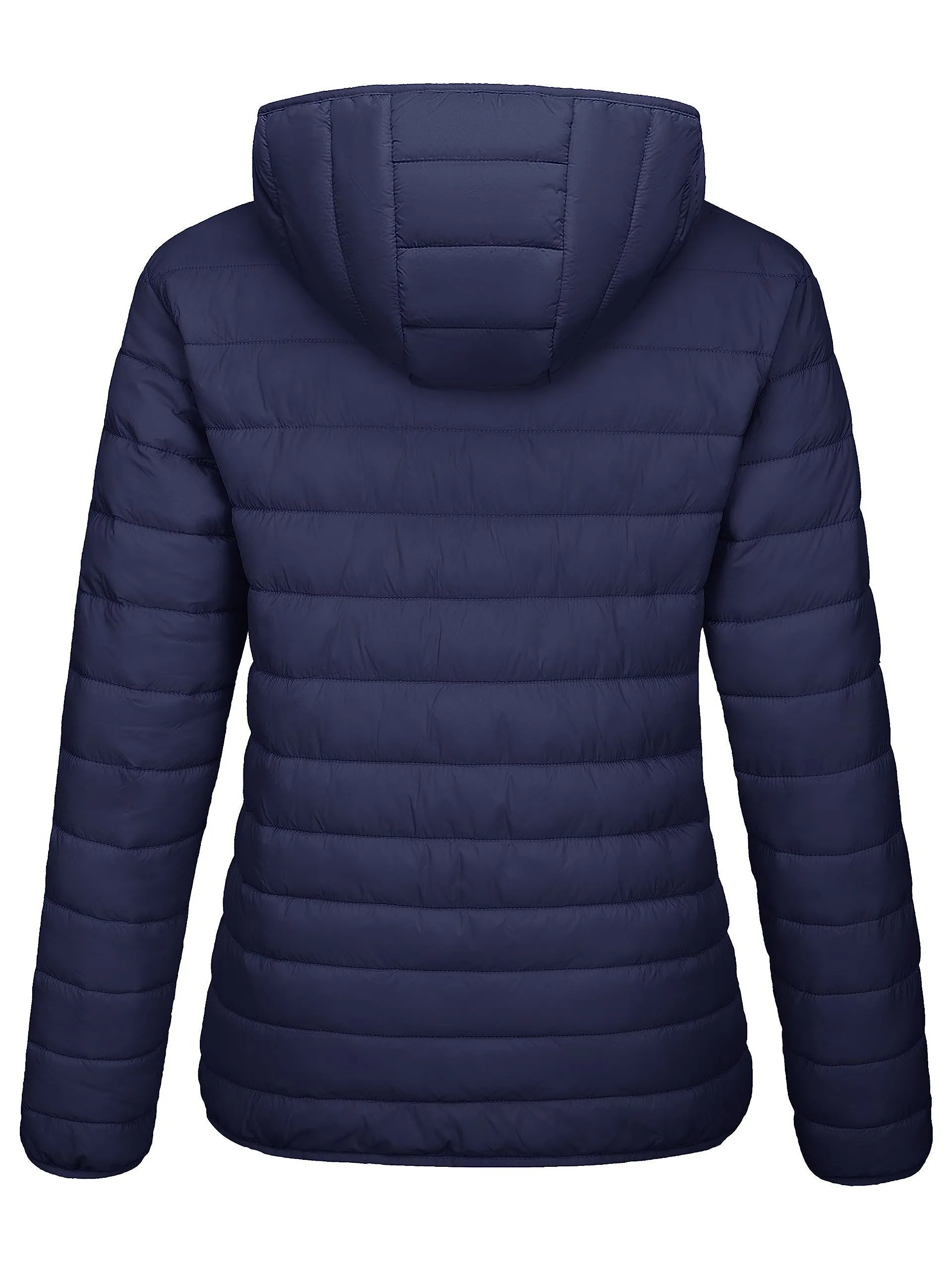 Water Resistant Quilted Hooded Puffer Jacket - Women's Lightweight Windproof Winter Coat for Hiking Camping Outdoor - 4 Pockets Casual Solid Warm Fall Tops with Zip-up Design and Padded Insulation