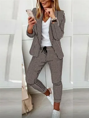 Women's Suits Office Work Daily Wear Spring Fall Regular Coat Regular Fit Thermal Warm Windproof Breathable Stylish Contemporary Modern Style Jacket Long Sleeve Color Block Striped Print White Black